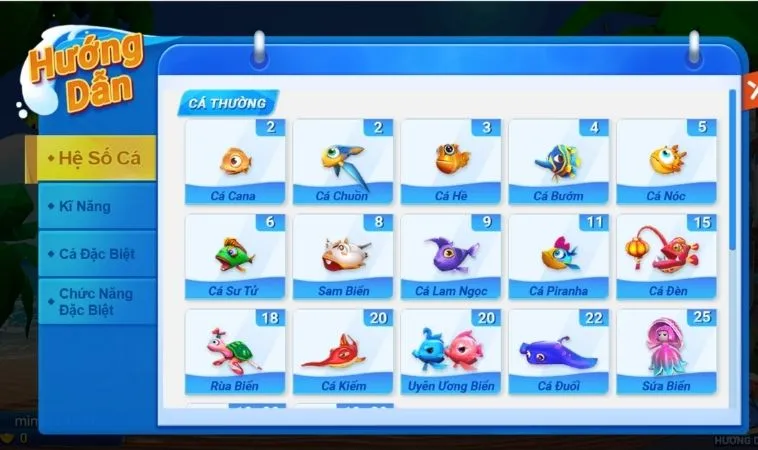 Hệ số thưởng các sinh vật trong game Bắn Cá Đại Dương Tại SM66