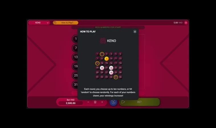 Cách chơi game nhanh Keno Tại SM66