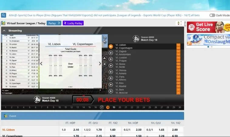 Giao diện cá cược Thể Thao Ảo SM66