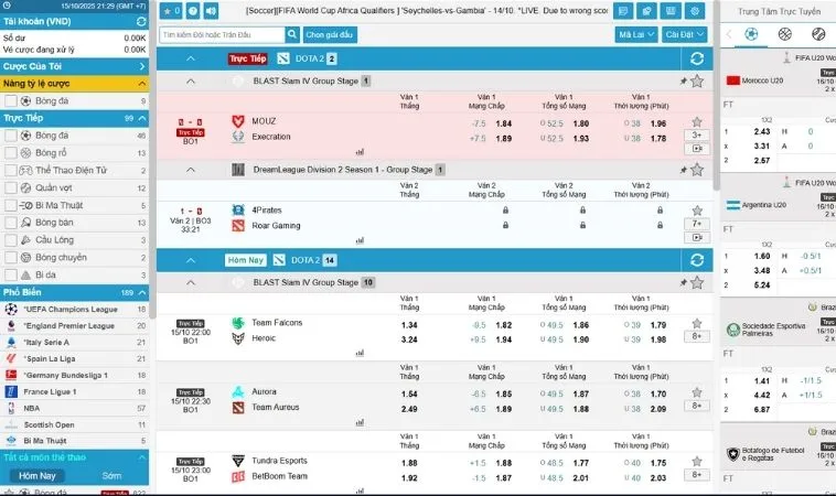 Giao diện cá cược Thể Thao Điện Tử Tại SM66